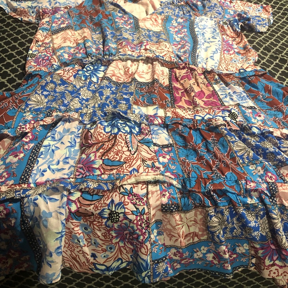 Anthropologie Floral Boho Tiered Midi Dress Sz 2X Pink Blue N14 - Picture 5 of 11